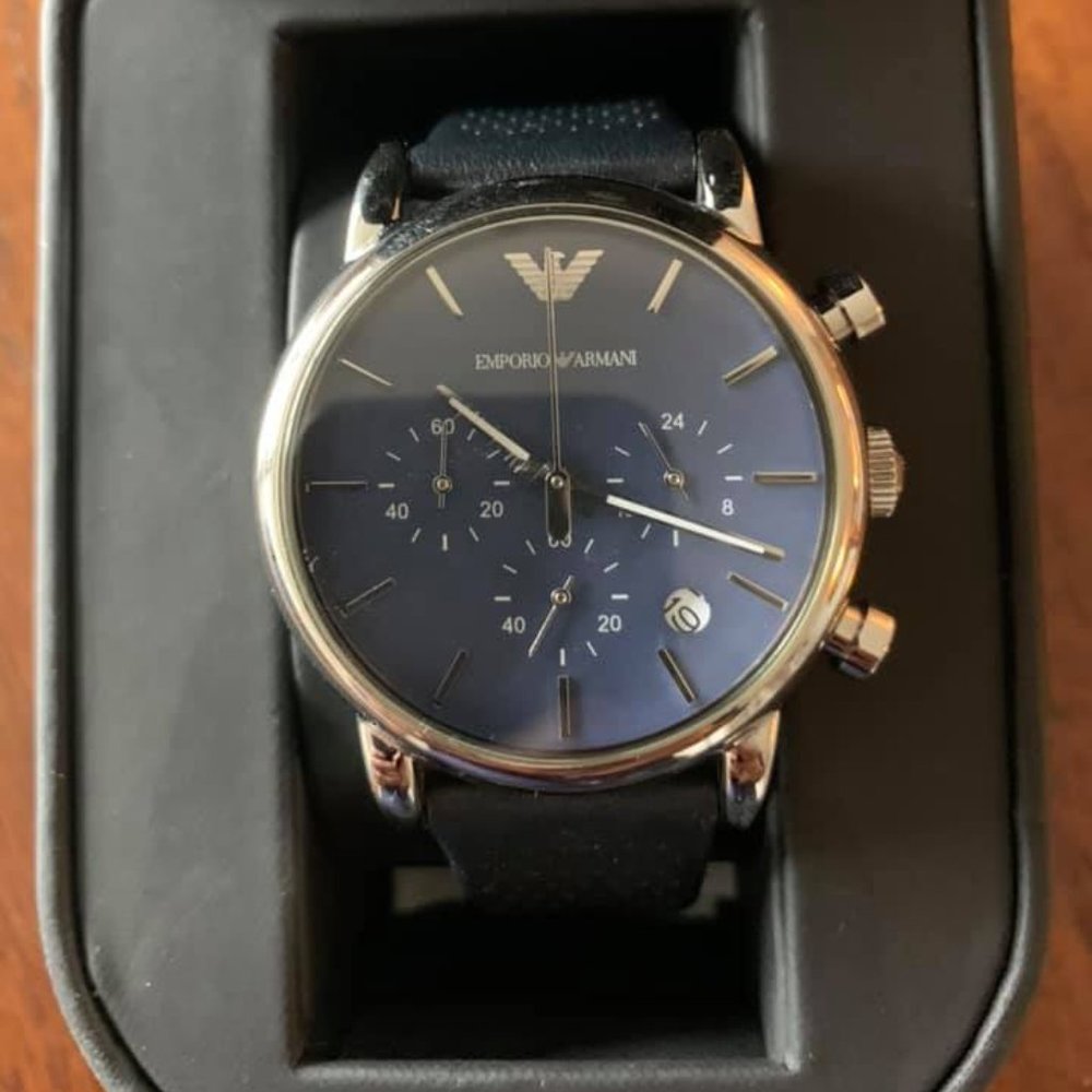 Emporio Armani Men’s Blue Leather Strap Watch